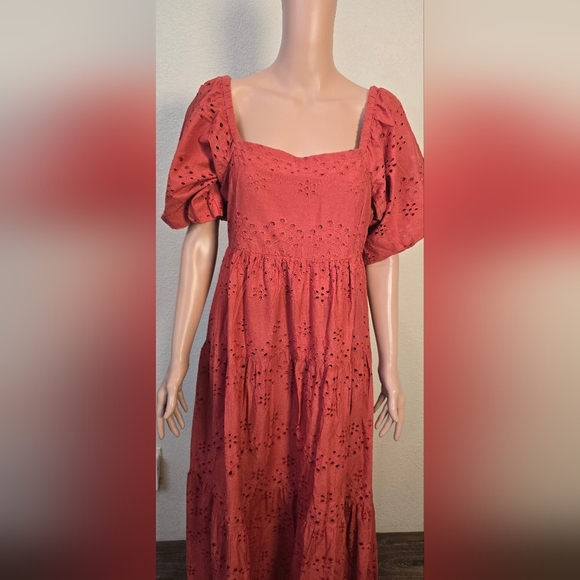 Meadow Rhodes women's maxi Orange dress balloon sleeve size Large - Picture 7 of 10